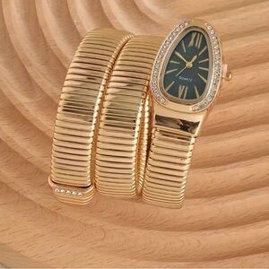 Serpenti gold serpent Snake Coil Wrap Watch – Green Dial & Crystal Detailing